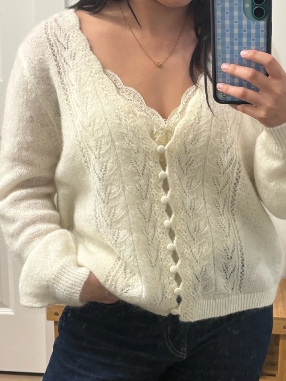 Camila Coelho Fuzzy Mohair & Wool Blend Blush Cardigan sweater Size Medium Fall